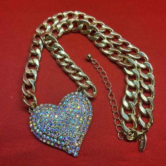 Natasha Gold Plated Micro Pave Heart Cuban Link Necklace - Picture 8 of 12